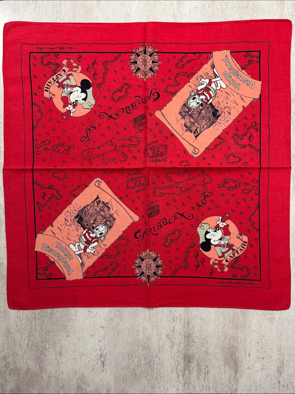 Disney Pirate Mickey Bandana Red with Peach Accents